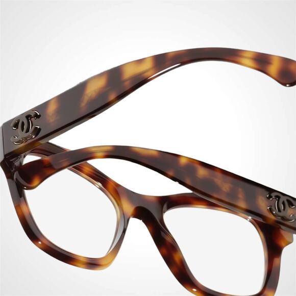 New CHANEL Eyeglasses Havana Gold Butterfly Square Acetate Womens